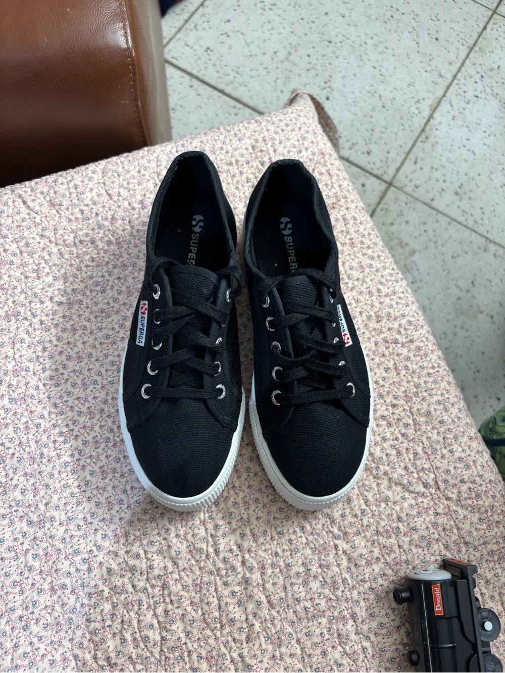 Superga Black Canvas Low-Top Sneakers with White Sole
